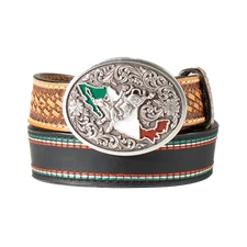 M&F Boy's Mexican Flag Tooled Western Leather Belt D120003101