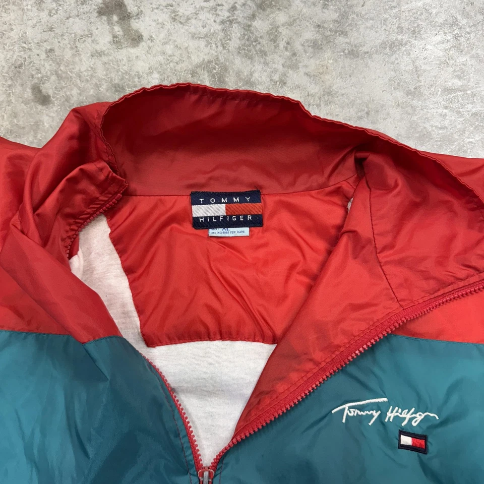 Vintage Tommy Hilfiger Jacket Mens XL Red Nylon Colorblock Windbreaker 90s - Image 4 of 4