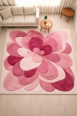 Blush Petal Abstract Hand Tufted Wool Rug   Modern Floral Art Carpet, nursary ru