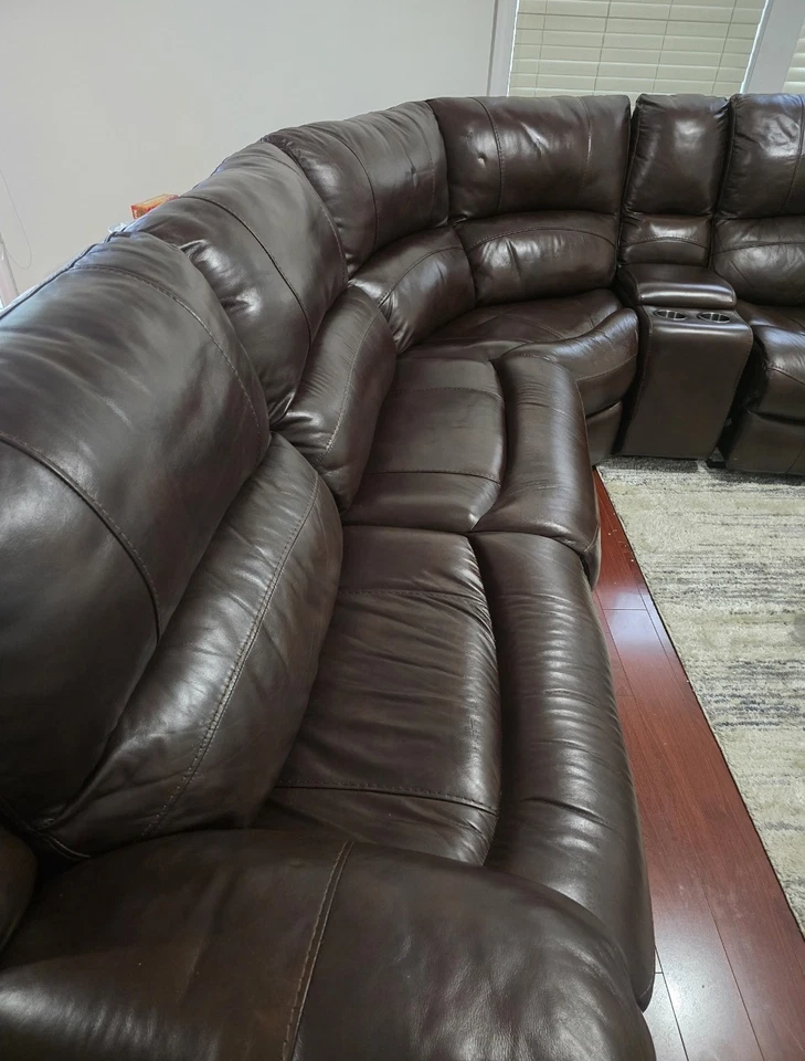 Seccional Cuero Marrón Power Reclinable 6 Piezas Brazo Derecho Orientado Seccional. Foto 3 de 3