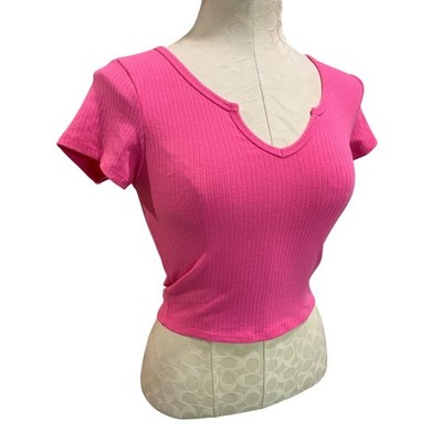 Small Bozzolo Womens Hot Pink Ribbed Cropped Tshirt