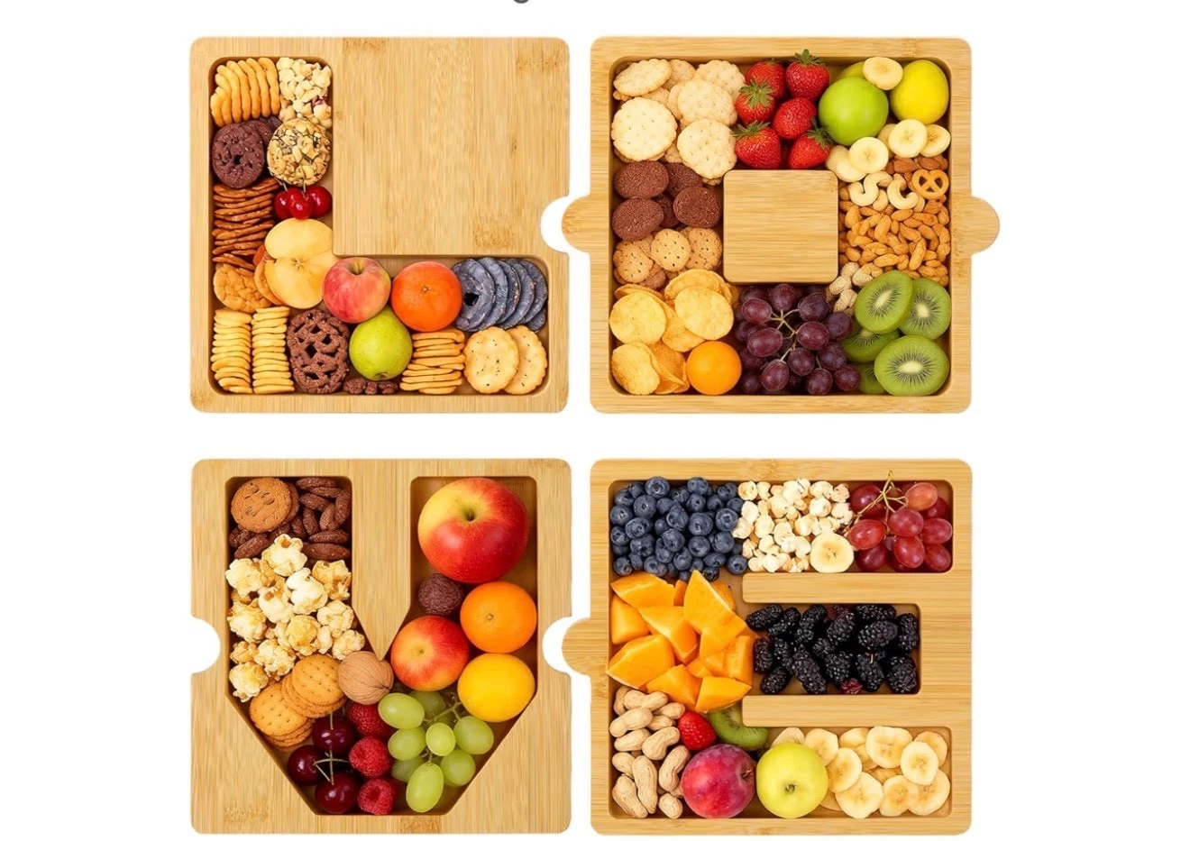 4 Pcs Bamboo Letter LOVE Tray, Cutting Board For Party/ Serving Tray For Dessert
