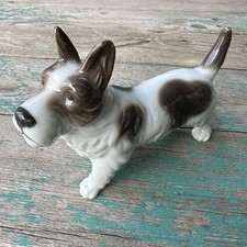 VTG Scotty Dog Figure Scottish Terrier Figurine 5 Inch Porcelain White Brown