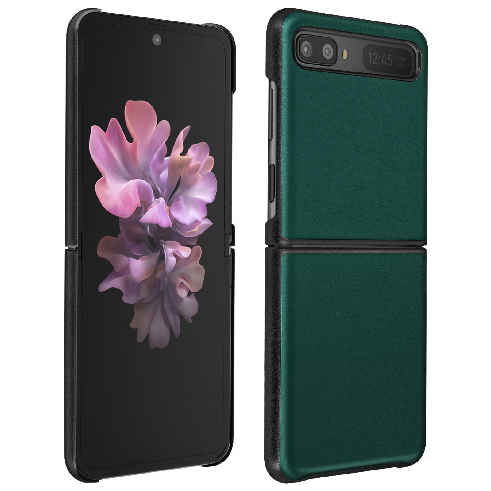 Coque rigide Galaxy Z Flip cuir véritable vert foncé pour le bureau et sorties