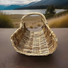 Large Vtg Wicker Firewood Harvest Gathering Basket Farmhouse 23"x13"x14"