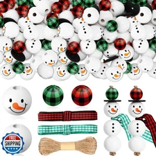 Yulejo 180 Pieces Christmas Snowman Wooden Bead Christmas Crafts
