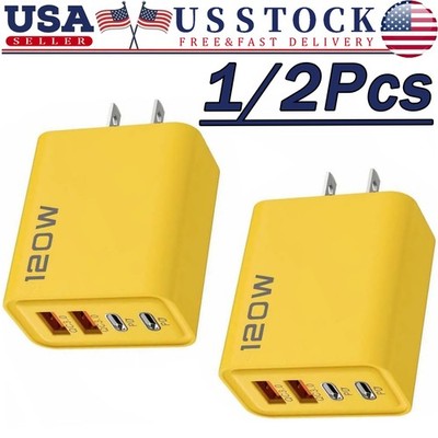 120W 4-Port USB C Fast Wall Charger Block For All Cell Phone iPad US Plug