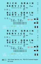 K4 HO Scale Decals Rich Grain Service PS-2CD Covered Hopper Black Chester, Iowa