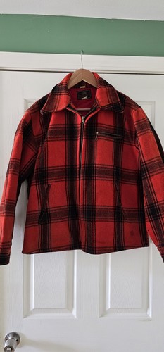 Vtg Johnson Woolen Mills Buffalo Plaid Wool Hunting Coat