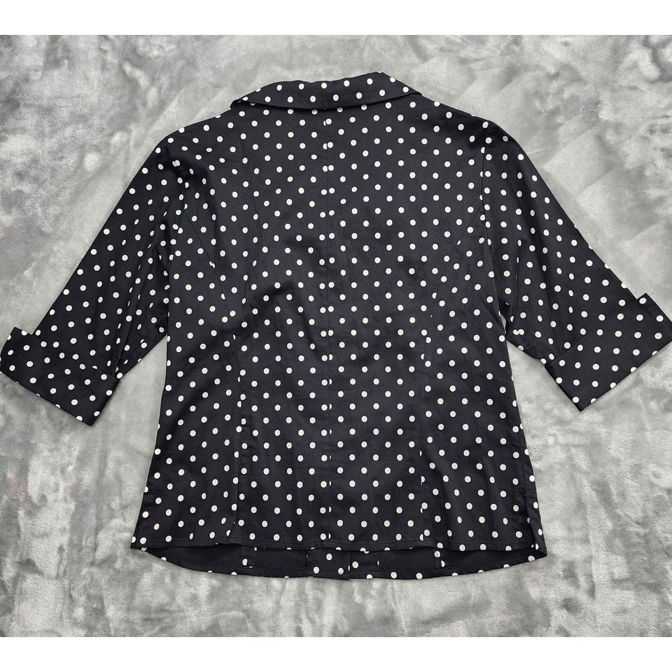 Vintage 90s Pendleton Top Womens S Black White Polka Dot 3/4 Sleeve Button Up - Image 2 of 4