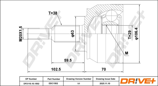 Gelenksatz Antriebswelle Dr!Ve+ DP2110.10.1502 M20X1,5 FüR VW Transporter T5 Bus-image