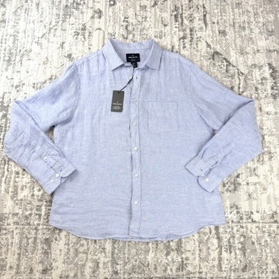 NWT Daniel Hechter Paris Men's Long Sleeve Button Up Linen Shirt L Blue Classic