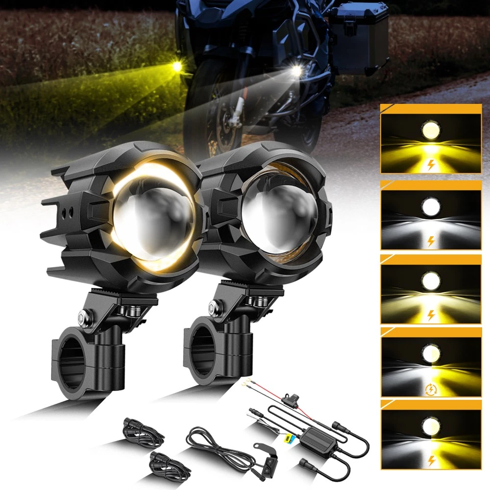 AUXBEAM LED Motorcycle Spot Lights Flash Headlight Driving Fog Lamp Yellow White