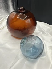 Buoys Set of Two Vintage Glass. Ámbar and Light Blue.See pics.