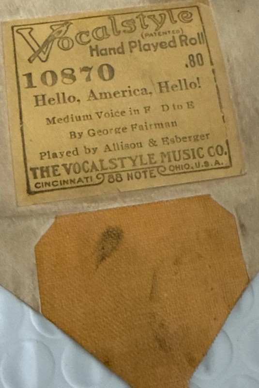 Vocal Style Player Piano Roll 10870 Hello America Hello
