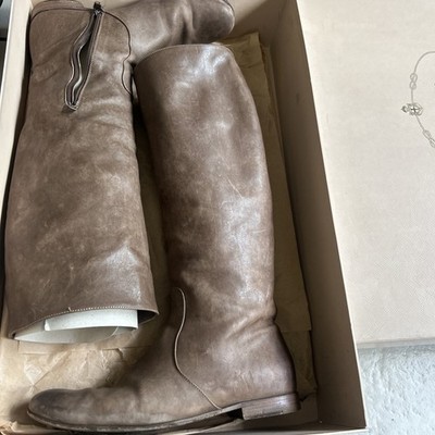 Prada Knee High Riding womens boots 40 Brown Leather Italy Vintage Calf Fumo 1w1