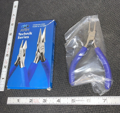Aven 10306 Technik series stainless Smooth Jaw Round Nose Plier 1-11/64'' Jaw