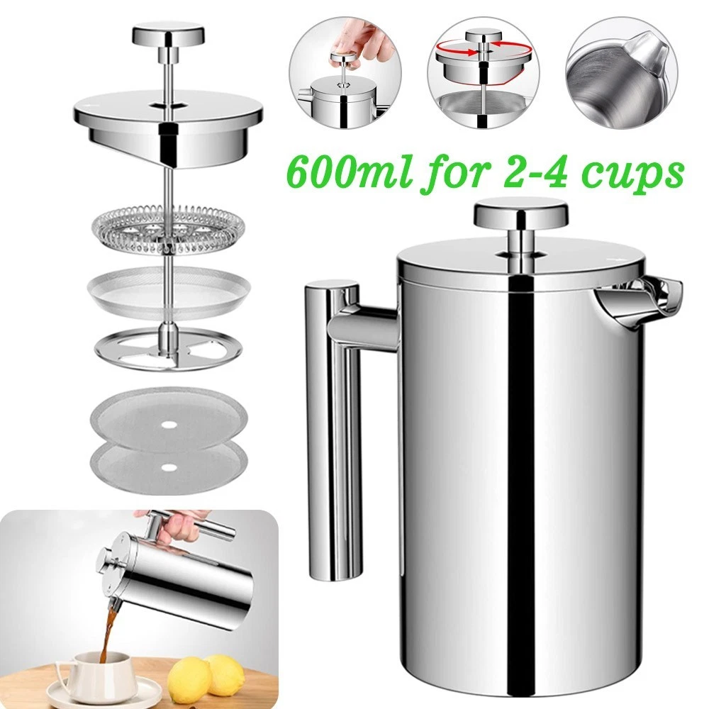 600ml French Press Stainless Steel Coffee Tea Filter Maker Plunger Pitcher Tool
Opens in a new windo