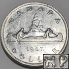 1947 Maple Leaf ML Canada Silver Dollar KEY DATE - Double HP - Cleaned Raw Coin