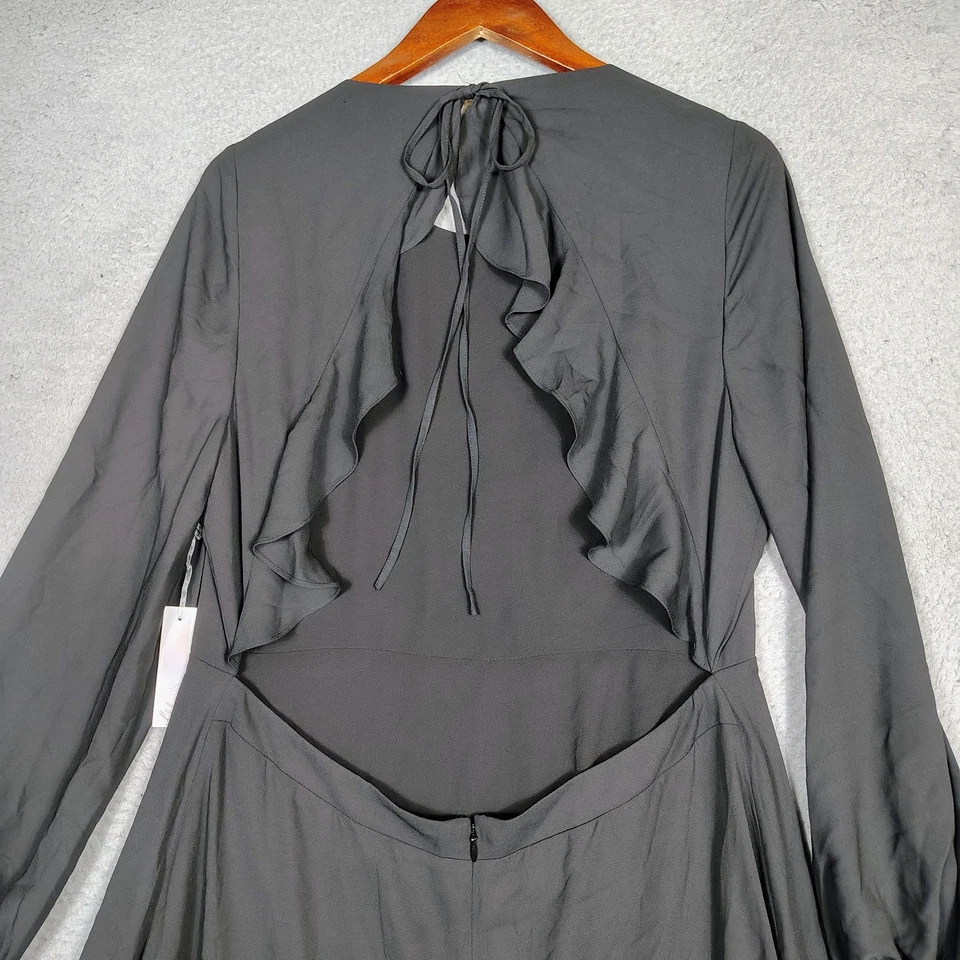 Vestido Chelsea28 para mujer XL negro forrado espalda abierta volantes dobladillo línea A modesto nuevo con etiquetas Foto 3 de 4