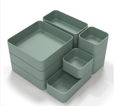 Stackable Green Plastic Desktop Drawer Organizer Tray Bin Set, Multiple Sizes