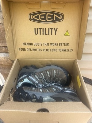 Women's KEEN Utility Flint Low Work Boot Drizzle Surf Spray Steel Toe 6