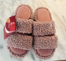 NWT Womens Everfoams Open Toe Indoor Slippers7-8 Dusty Pink Teddy Fleece Sherpa