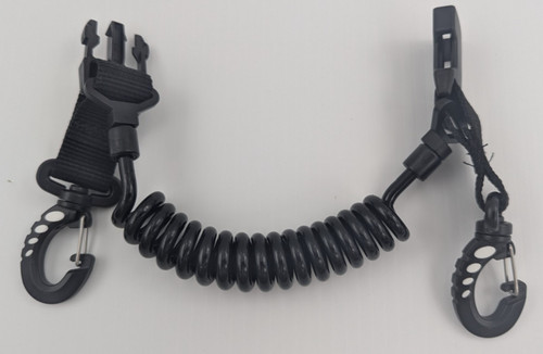 Scuba Diving Shark Coil Lanyard with Snaps and Quick Release Buckles Black