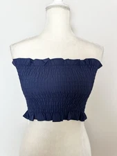 Unbranded Womens Smocked Tube Top Elastic Ruffle Strapless Sleeveless Cropped
