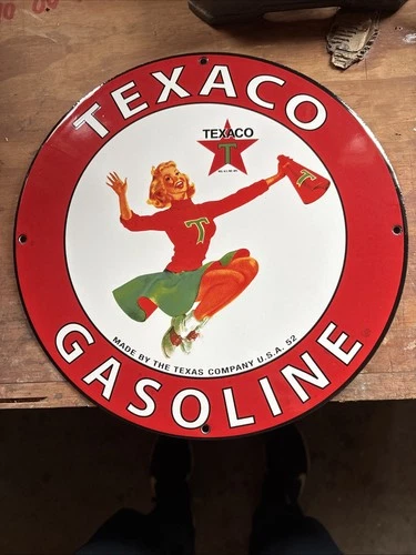 Vintage Texaco Gasoline Sign - Cheerleader Gas Pump Advertisement Porcelain Sign