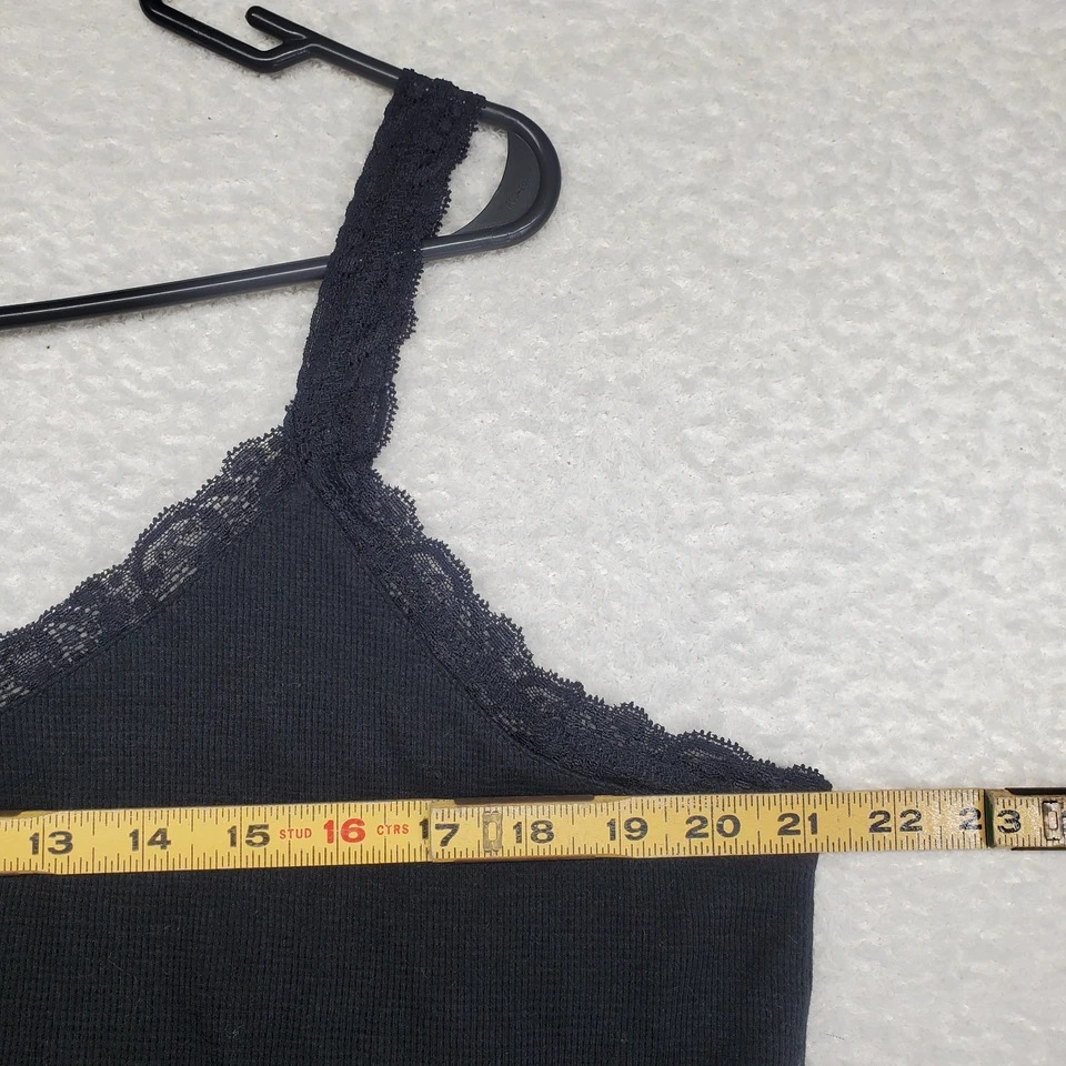 Vintage Faded Glory Women's Cami Top 2XL Black Waffle Knit Lace Trim Y2K Preppy - Image 3 of 4