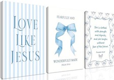 Blue Bow Jesus Wall Art Decor, Light Blue Coquette Dorm Room Wall Decor Paint...