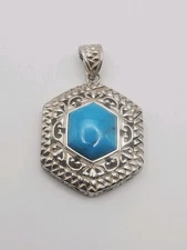 Sally C Treasures SX Sterling Silver Turquoise Hexagon Pendant Hinged Bail 