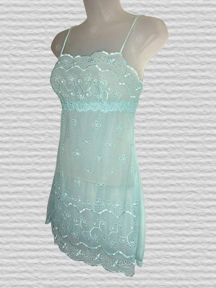 Babydoll De Colección Y2K Victorias Secret Ojales Malla Transparente Sin Mangas Para Mujer Pequeño Verde Como Nuevo Foto 4 de 4