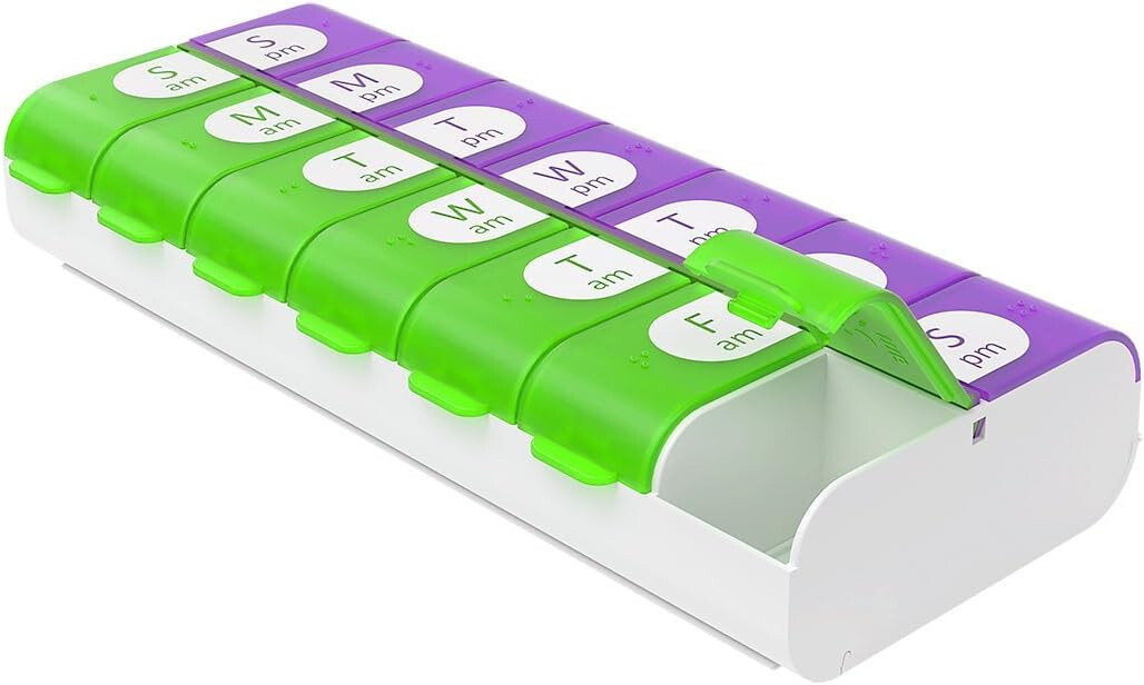 2PK EzyDose Weekly AM/PM Pill Organizer with Easy Fill, Color May Vary-image