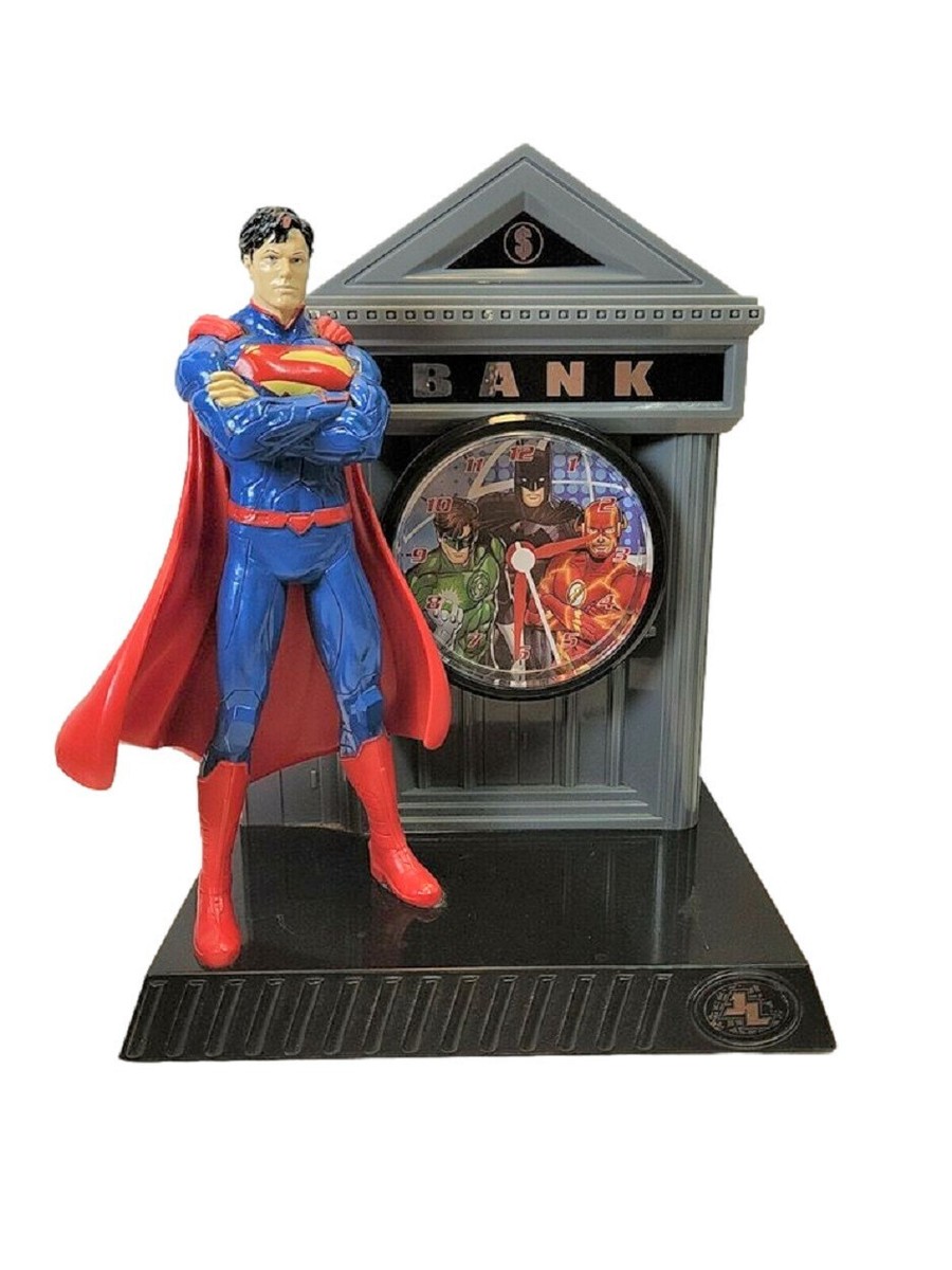 DC Justice League Superman Alarm Clock Coin Bank 8” Limited