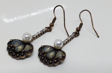 Faux Pearl Rhinestone Pierced Earrings Dangle Lucite Lightweight 1 3/4"