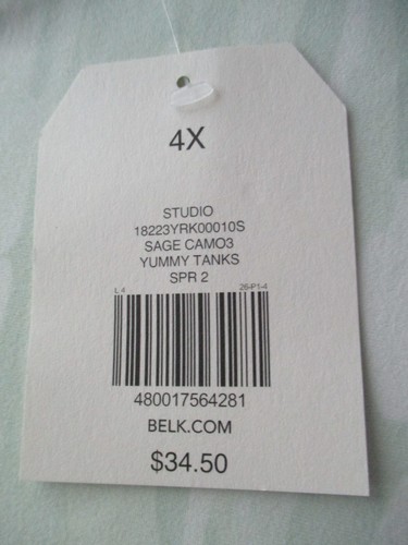 Wonderly Plus Size 4X sage polyester/spandex sleeveless camouflage tank top - Picture 9 of 11