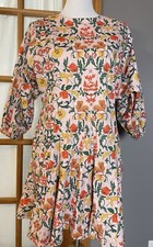 Melloday Women’s Floral Mini Dress M Pink Balloon Sleeves Boho Prairie Festive