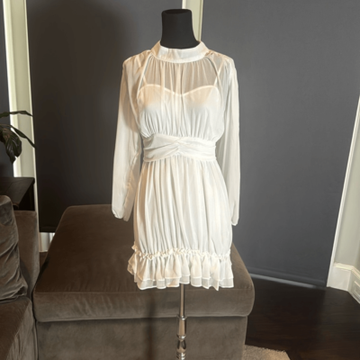 Women's White Chiffon Long Sleeve Dress Halter Neck Ruffle Hem Size M | eBay