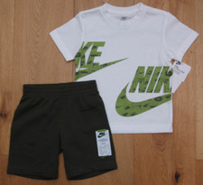 Nike Toddler Boy T-Shirt Shorts Set White, Green Cargo Khaki