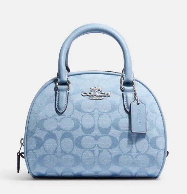 COACH CH140 Sydney Satchel Bag In Signature Chambray &Leather