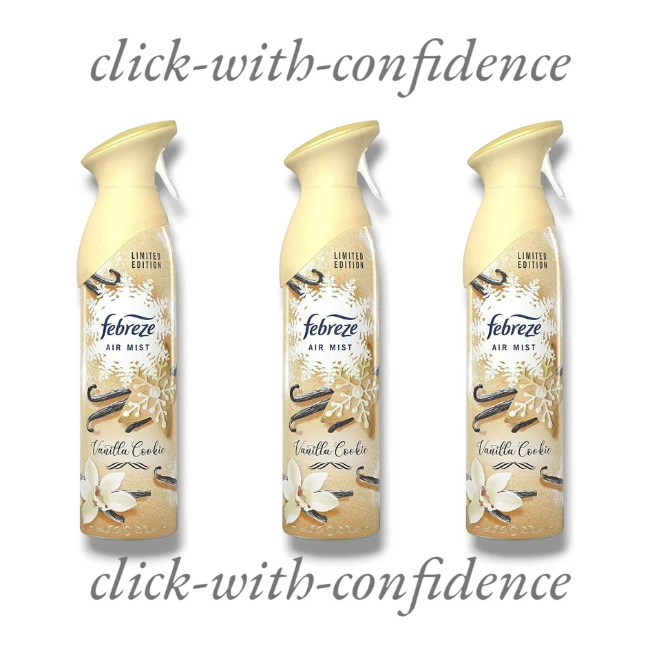 3 galletas de vainilla Febreze Air Mist 2 en 1 combate el olor y la frescura 185 ml