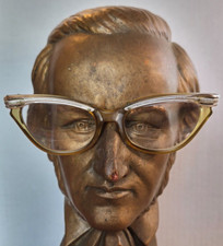 Vintage Foremost tan cat eye frames, silver-colored metal overlay and temples