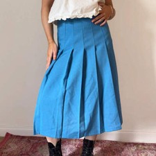 Unbranded Midi Pleated Skirt - 27W UK 8 Blue Polyester Blend