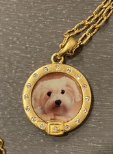 Collar de mamá de perro blanco imagen maltés con poema en la parte posterior collar dorado encanto y cadena
