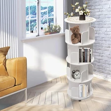 360° Revolving Bookcase 4 Tiers Display Book Shelf with Top Cover 46*130cm