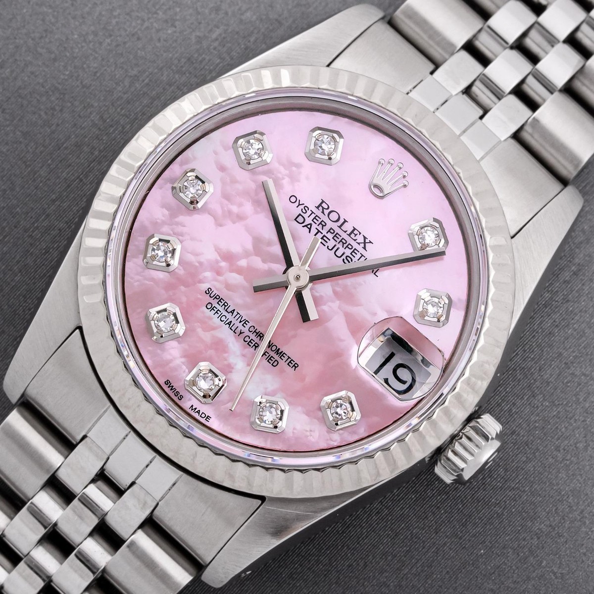 Rolex Mid-Size Datejust Watch Steel & 18 Karat Gold Pink MOP
