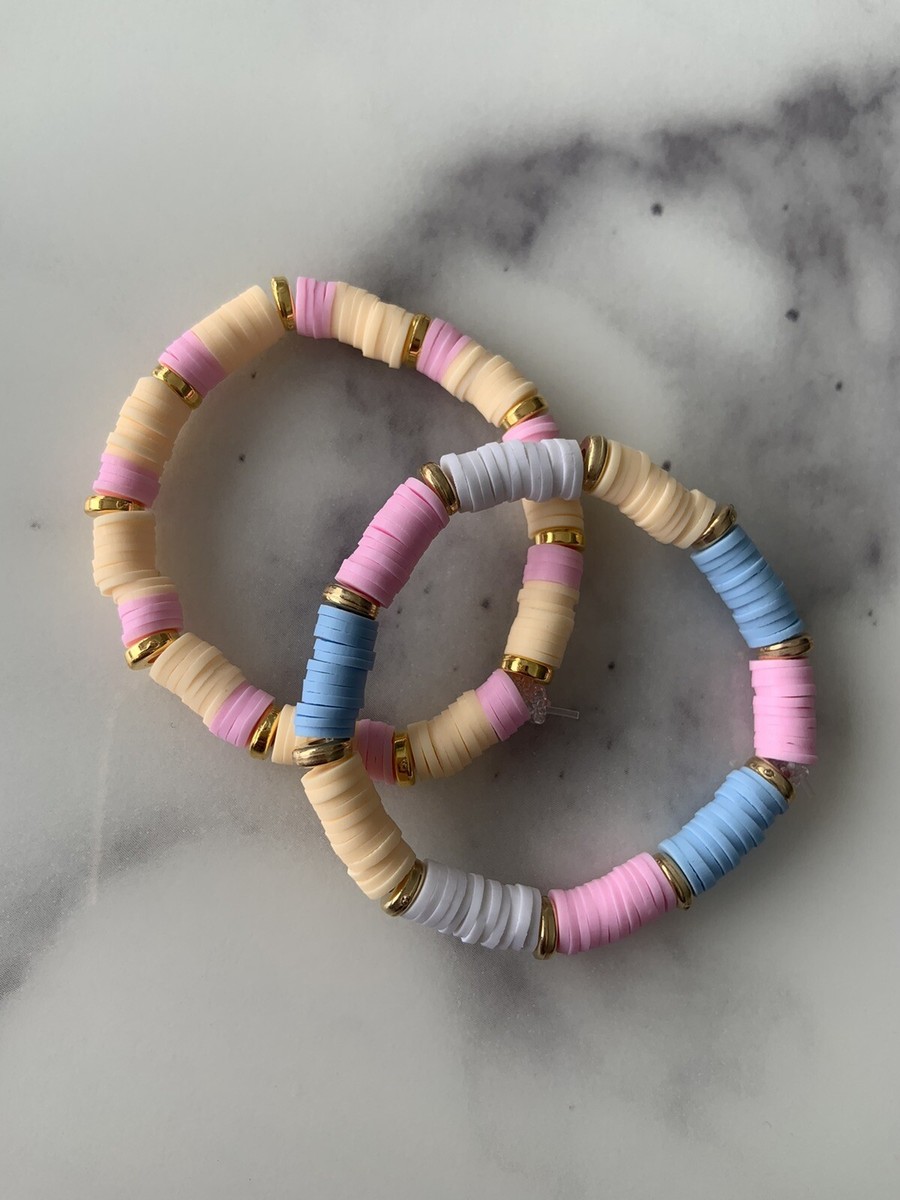 Handmade Aesthetic Clay Beads Pastel Bracelet Matching Set pcs Kids/Adult