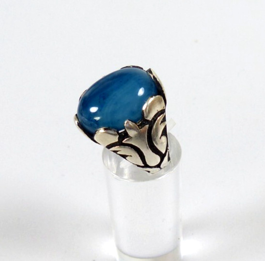 Very Nice Solid 925 Silver Blue Agate Ring Size 61 - image 3
